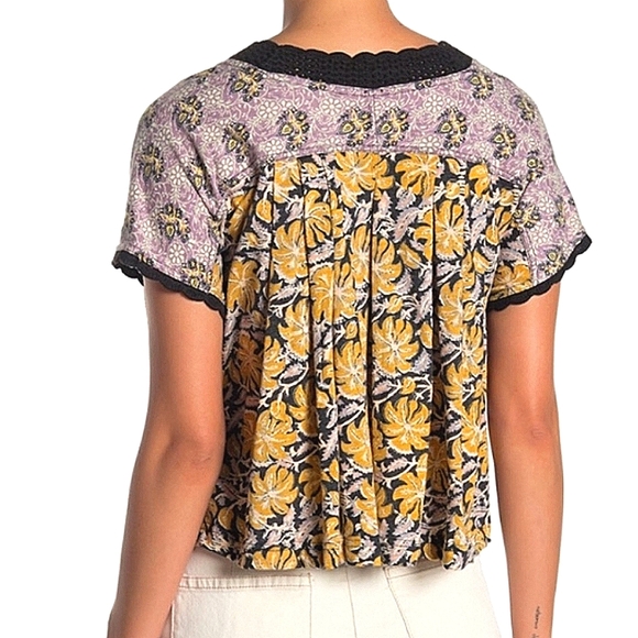 NWT🌷 Free People Leilani Floral Print Crop Top Black Yellow Purple, Small - Picture 6 of 8